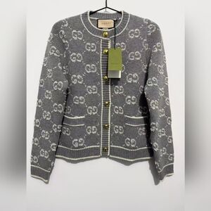 Gucci Gray Wool Cardigan with Gold Buttons